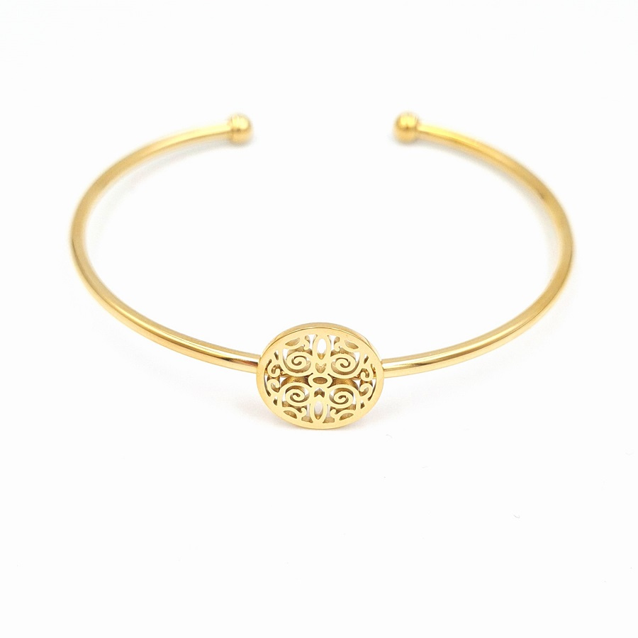 Bransoletka sztywna z ażurową ozdobą stal chirurgiczna bangle