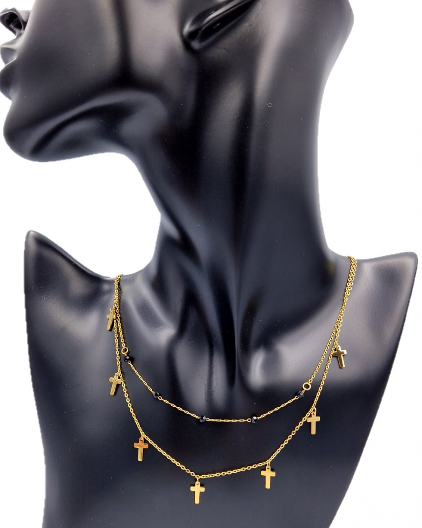 Naszyjnik koraliki krzyżyki stal chirurgiczna