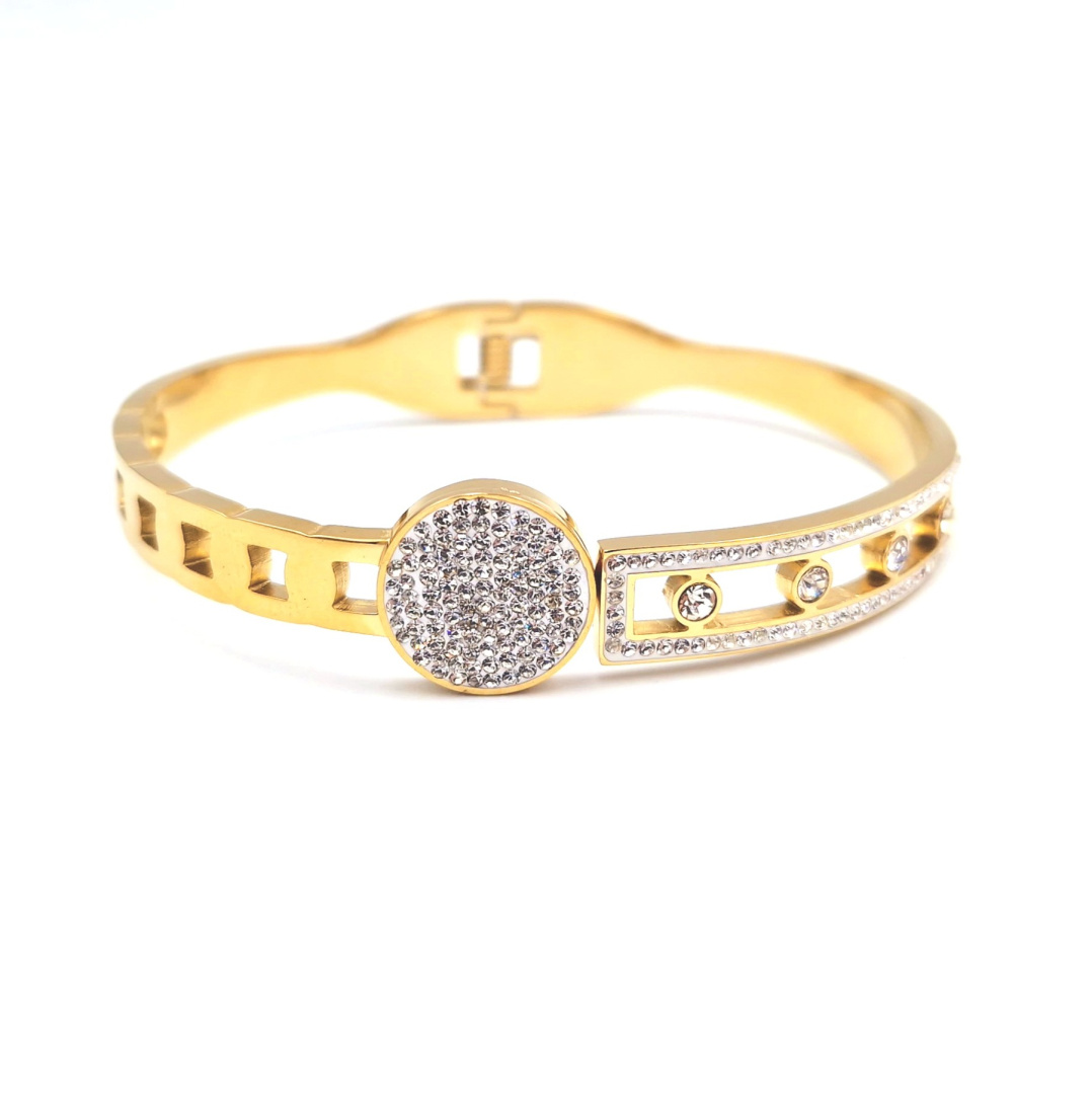 Bransoletka złota sztywna z cyrkoniami stal chirurgiczna bangle