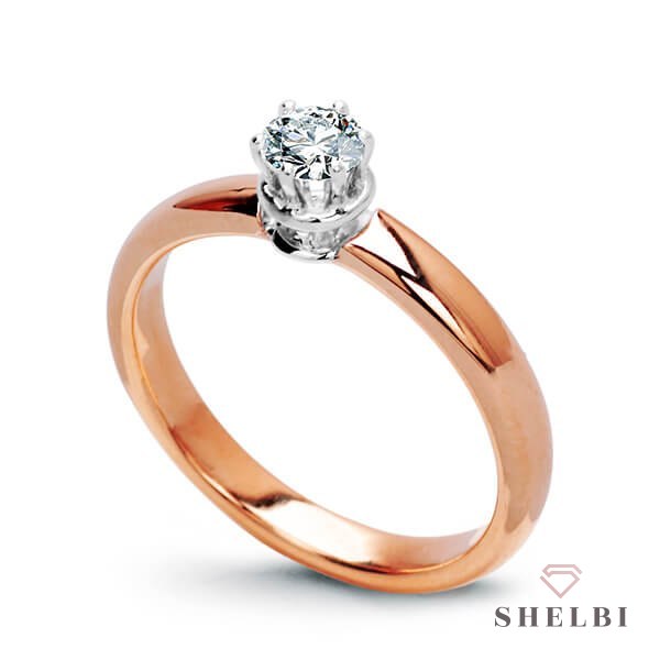 Złoty pierścionek zaręczynowy z brylantem różowe złoto Staviori