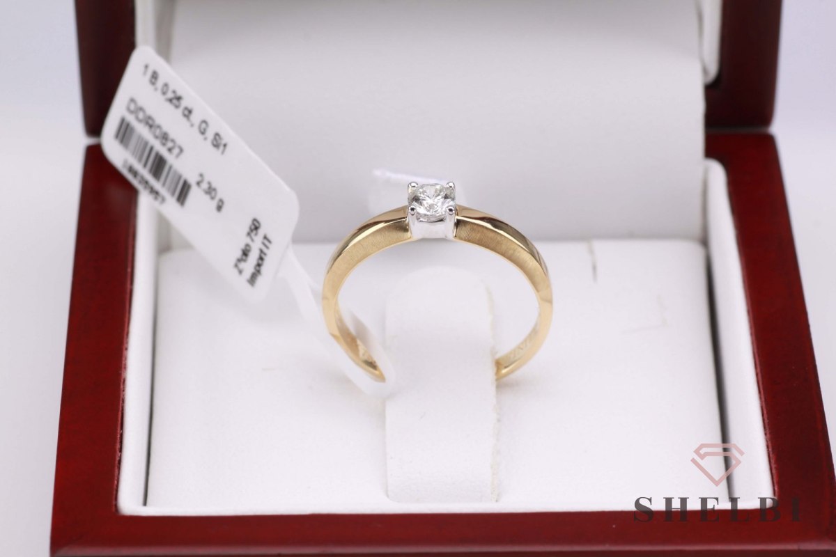 Złoty pierścionek zaręczynowy z brylantem białe i żółte złoto Staviori