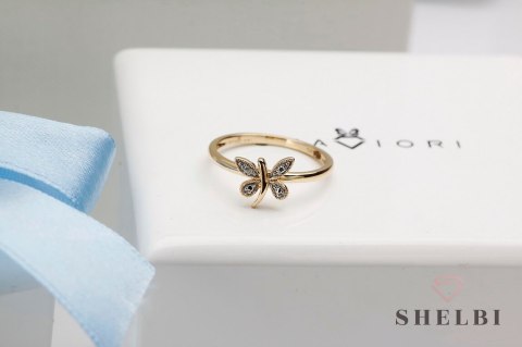 Złoty pierścionek ważka z diamentami białe i żołte złoto Staviori Złoty pierścionek ważka z diamentami białe i żołte złoto Staviori