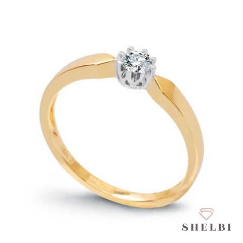Złoty pierścionek zaręczynowy z brylantem żółte i białe złoto Staviori