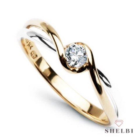 Złoty pierścionek z brylantem żółte i białe złoto Staviori