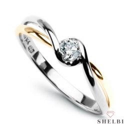 Złoty pierścionek z brylantem białe i żołte złoto Staviori
