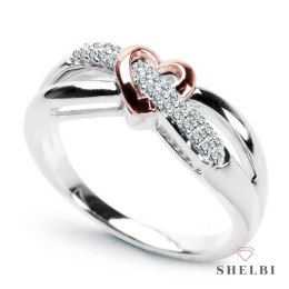 Złoty pierścionek serce z diamentami białe i różowe złoto Staviori