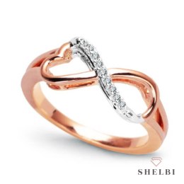 Złoty pierścionek nieskończoność z brylantami różowe i białe złoto Staviori