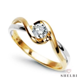 Złoty pierścionek z brylantem białe i żółte złoto Staviori