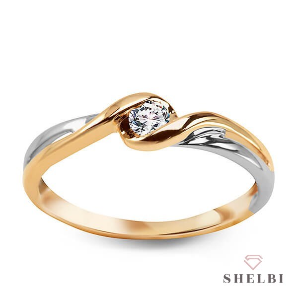 Złoty pierścionek z diamentem białe i żółte złoto Staviori