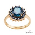 Złoty pierścionek z topazem london blue Staviori pr. 585 styl wiktoriański