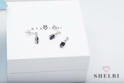Złoty wisiorek z szafirem i diamentami białe złoto Staviori Złoty wisiorek z szafirem i diamentami białe złoto Staviori