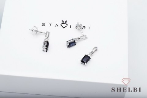 Złoty wisiorek z szafirem i diamentami białe złoto Staviori Złoty wisiorek z szafirem i diamentami białe złoto Staviori