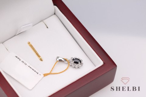 Złota zawieszka z szafirem i diamentami białe złoto Staviori pr. 585 styl wiktoriański Złota zawieszka z szafirem i diamentami białe złoto Staviori pr. 585 styl wiktoriański
