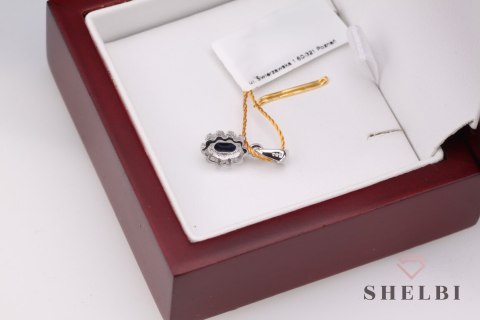 Złota zawieszka z szafirem i diamentami białe złoto Staviori pr. 585 styl wiktoriański Złota zawieszka z szafirem i diamentami białe złoto Staviori pr. 585 styl wiktoriański