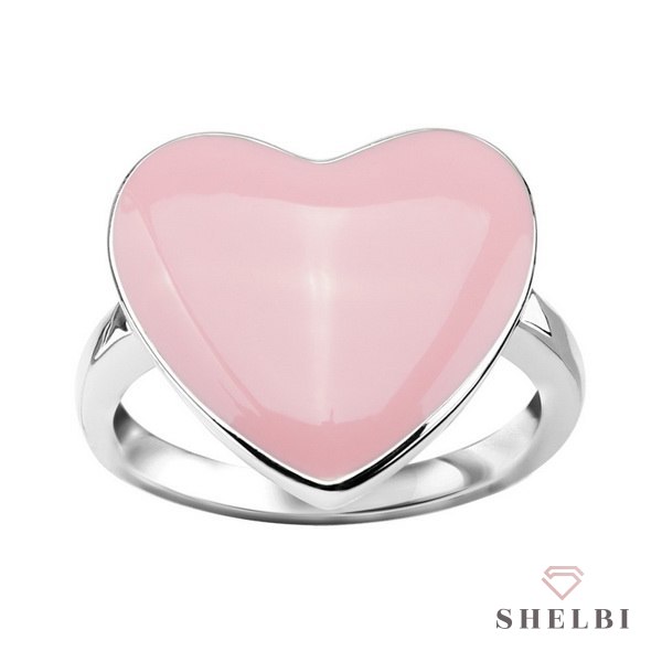Srebrny pierścionek serce różowa emalia