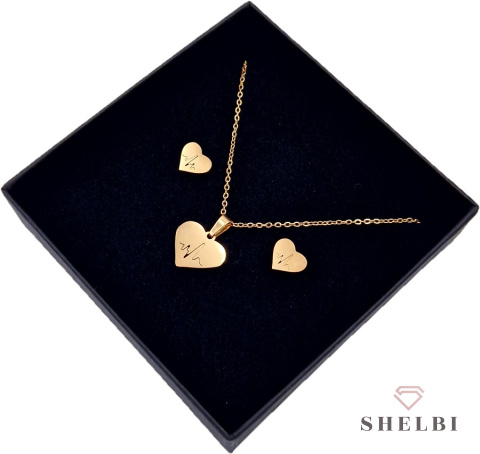 Komplet biżuterii serce z linią życia naszyjnik i kolczyki ze stali