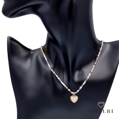Naszyjnik koraliki z sercem stal chirurgiczna prezent