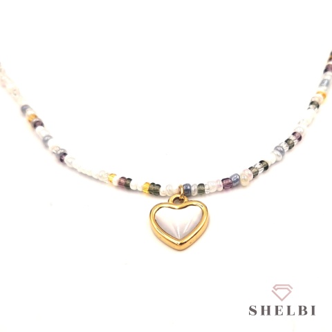 Naszyjnik koraliki z sercem stal chirurgiczna prezent