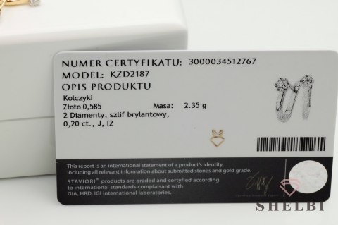 Złote kolczyki z brylantem żółte złoto Staviori Złote kolczyki z brylantem żółte złoto Staviori
