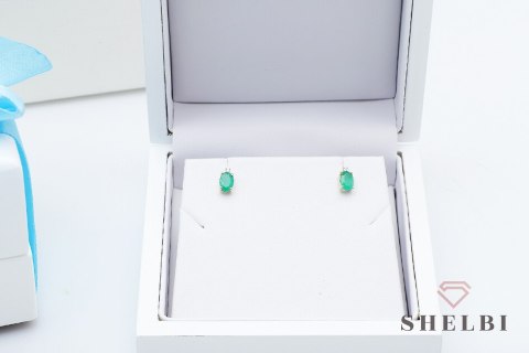 Złote kolczyki ze szmaragdem i diamentami żółte złoto Staviori pr. 585 styl wiktoriański Złote kolczyki ze szmaragdem i diamentami żółte złoto Staviori pr. 585 styl wiktoriański