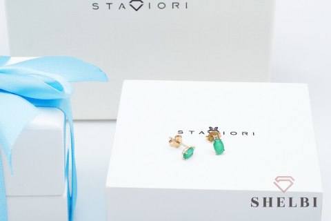 Złote kolczyki ze szmaragdem i diamentami żółte złoto Staviori pr. 585 styl wiktoriański Złote kolczyki ze szmaragdem i diamentami żółte złoto Staviori pr. 585 styl wiktoriański