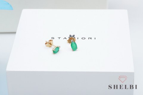 Złote kolczyki ze szmaragdem i diamentami żółte złoto Staviori pr. 585 styl wiktoriański Złote kolczyki ze szmaragdem i diamentami żółte złoto Staviori pr. 585 styl wiktoriański