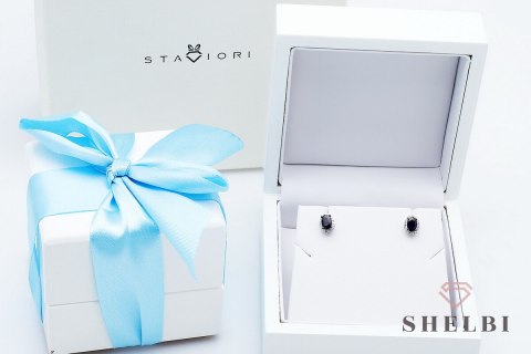 Złote kolczyki z szafirami i diamentami białe złoto Staviori pr. 585 styl wiktoriański Złote kolczyki z szafirami i diamentami białe złoto Staviori pr. 585 styl wiktoriański