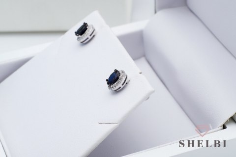 Złote kolczyki z szafirami i diamentami białe złoto Staviori pr. 585 styl wiktoriański Złote kolczyki z szafirami i diamentami białe złoto Staviori pr. 585 styl wiktoriański