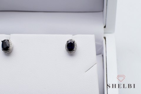 Złote kolczyki z szafirami i diamentami białe złoto Staviori pr. 585 styl wiktoriański Złote kolczyki z szafirami i diamentami białe złoto Staviori pr. 585 styl wiktoriański