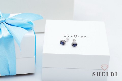 Złote kolczyki z szafirami i diamentami białe złoto Staviori pr. 585 styl wiktoriański Złote kolczyki z szafirami i diamentami białe złoto Staviori pr. 585 styl wiktoriański