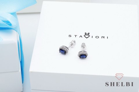 Złote kolczyki z szafirami i diamentami białe złoto Staviori pr. 585 styl wiktoriański Złote kolczyki z szafirami i diamentami białe złoto Staviori pr. 585 styl wiktoriański