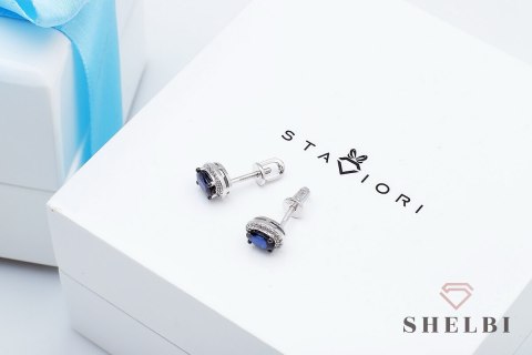 Złote kolczyki z szafirami i diamentami białe złoto Staviori pr. 585 styl wiktoriański Złote kolczyki z szafirami i diamentami białe złoto Staviori pr. 585 styl wiktoriański