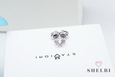 Złote kolczyki z szafirami i diamentami białe złoto Staviori pr. 585 styl wiktoriański Złote kolczyki z szafirami i diamentami białe złoto Staviori pr. 585 styl wiktoriański