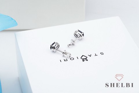 Złote kolczyki z szafirami i diamentami białe złoto Staviori pr. 585 styl wiktoriański Złote kolczyki z szafirami i diamentami białe złoto Staviori pr. 585 styl wiktoriański