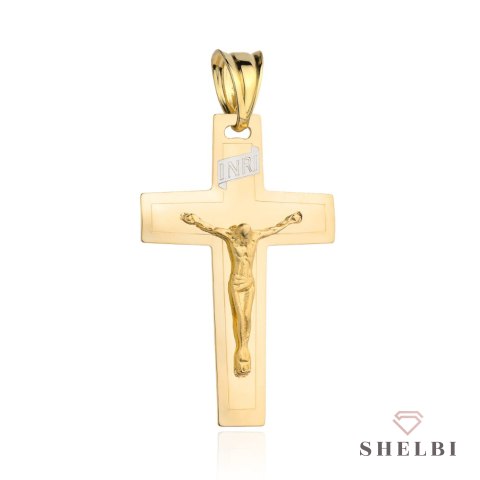Krzyżyk złoty płaski z wypukłym Jezusem na krzyżu (Gramatura: 1.90)