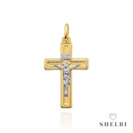 Krzyżyk złoty błyszczący z ukrzyżowanym Jezusem w białym złocie (Gramatura: 0.86)