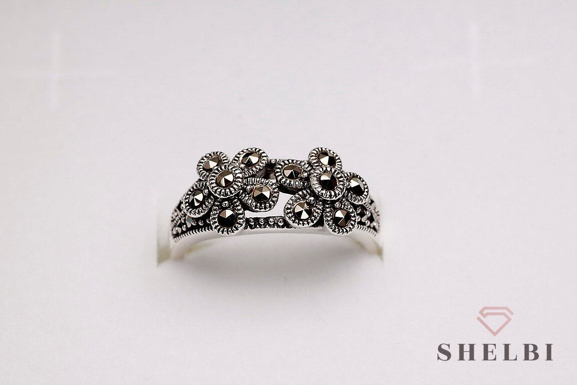 Srebrny pierścionek z markazytami srebro rodowane Staviori