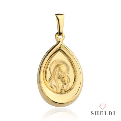 Medalik złoty z wizerunkiem Matki Boskiej z Jezusem w łezce 585 Shelbi na prezent