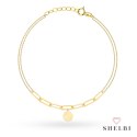 Bransoletka złota na podwójnym łańcuszku z długimi ogniwami i pełnym kółkiem 585 SHELBI