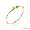 Bransoletka złota sztywna z gładką i diamentowaną kulką 585 SHELBI