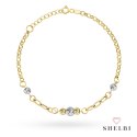 Bransoletka złota z owalami i diamentowanymi kulkami w dwóch kolorach złota 585 SHELBI