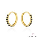 Kolczyki złote kółeczko wysadzane czarnymi cyrkoniami 585 SHELBI