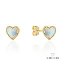 Kolczyki złote serduszka z opalem na sztyfcie 585 SHELBI