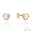 Kolczyki złote serduszka z różowym opalitem na sztyfcie 585 SHELBI