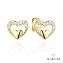 Kolczyki złote serduszko w sercu z cyrkonii 585 SHELBI