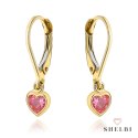 Kolczyki złote z wiszącym różowym sercem 585 SHELBI