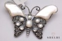 Srebrna broszka motyl biały perłowy z markazytami Staviori