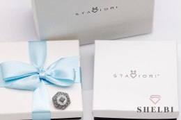 Srebrna broszka vintage z masą perłową i markazytami prezent Staviori