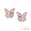 Srebrne kolczyki motylki z cyrkoniami pozłacane różowe złoto