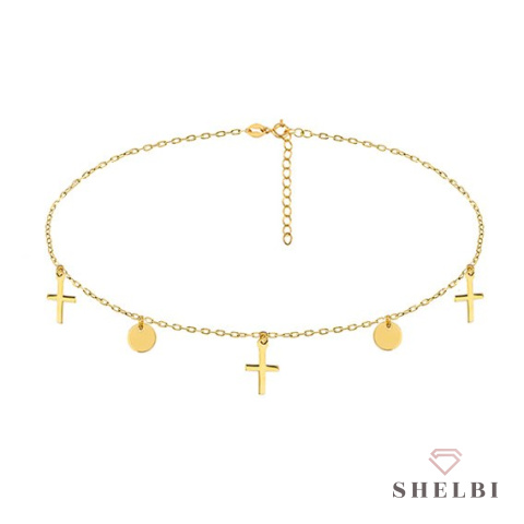 Srebrny naszyjnik choker z krzyżykami kółkami pozłacany Srebrny naszyjnik choker z krzyżykami kółkami pozłacany